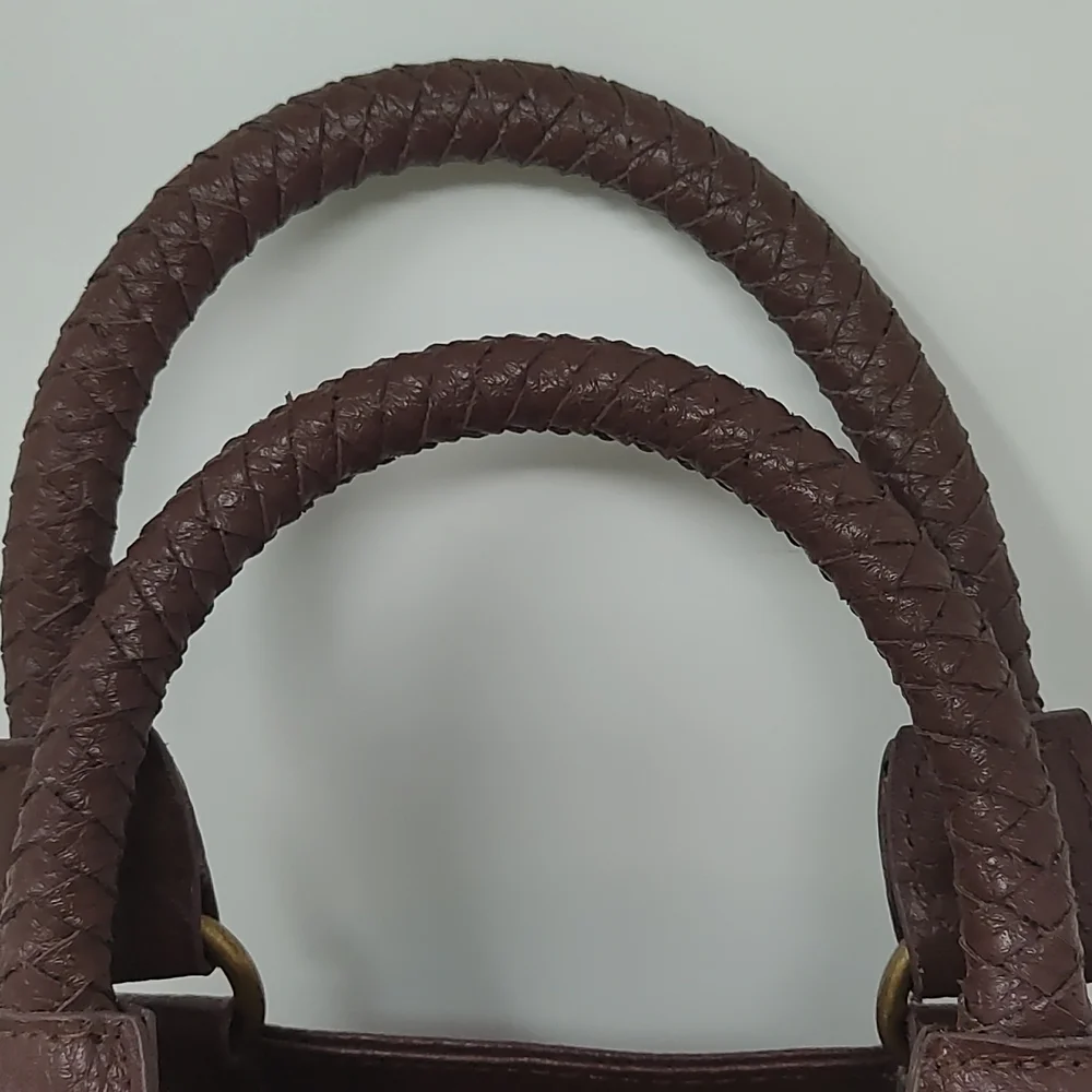 Leather and Fabric Plaid Bucket Bag - Picture 6 of 8